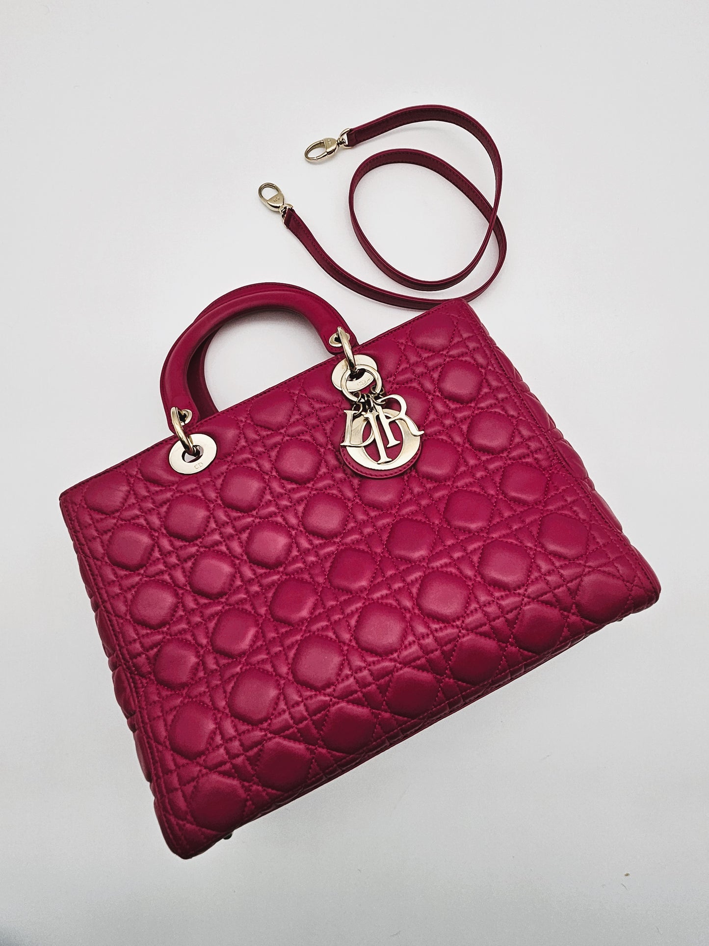 DIOR Large Lady Dior Cannage Lambskin Handbag