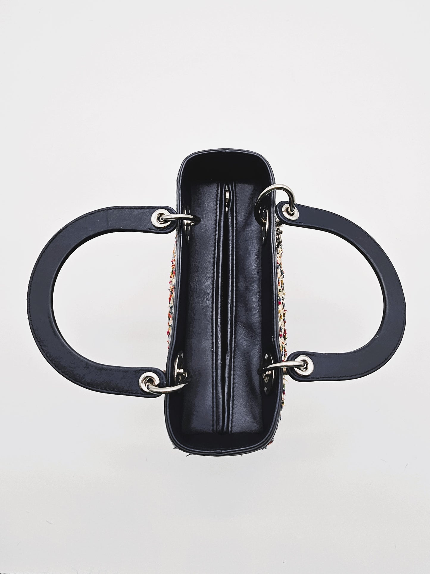 DIOR Lady Dior Medium Woven Rafia with Tweed and Leather Bag