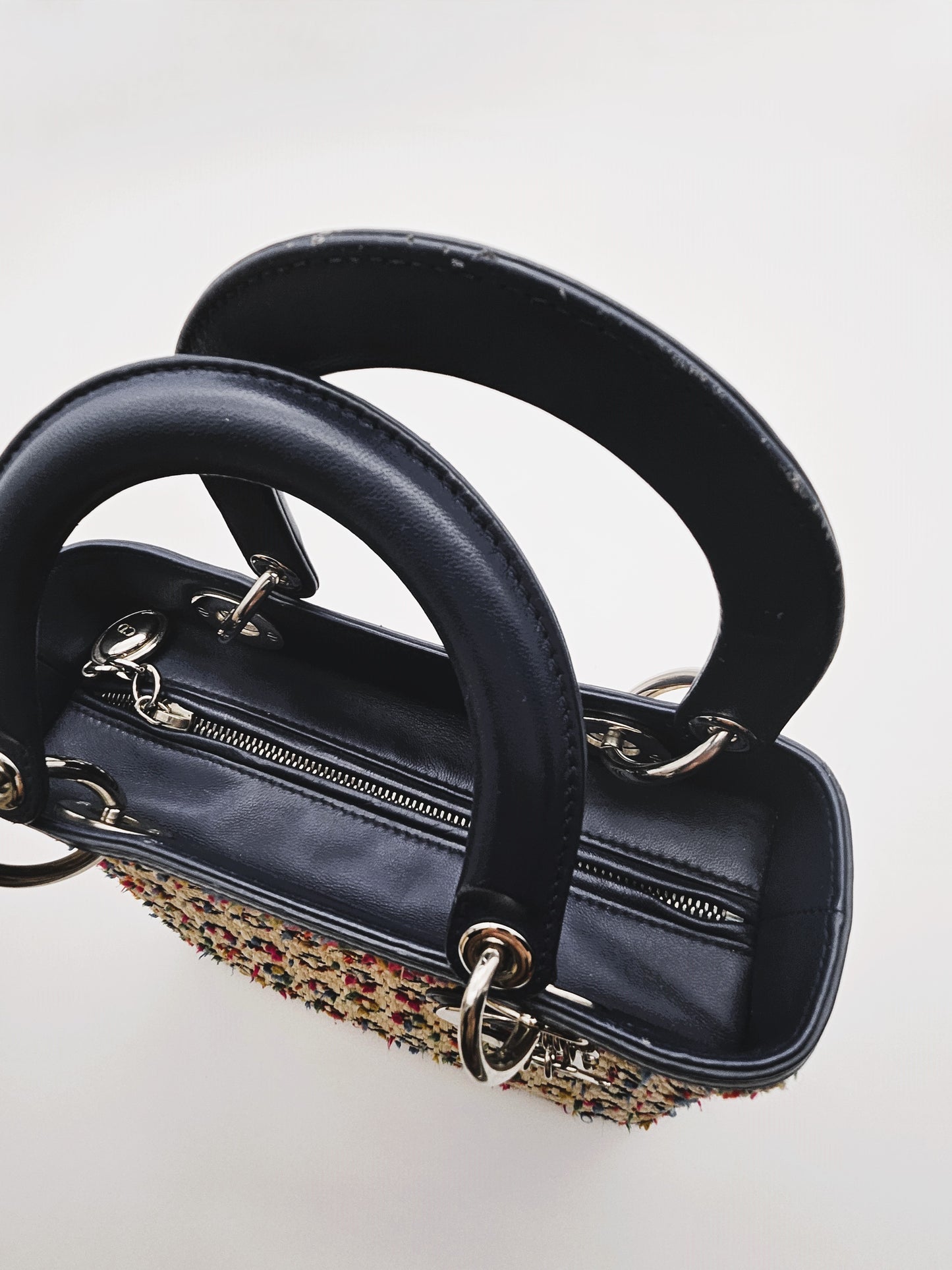DIOR Lady Dior Medium Woven Rafia with Tweed and Leather Bag