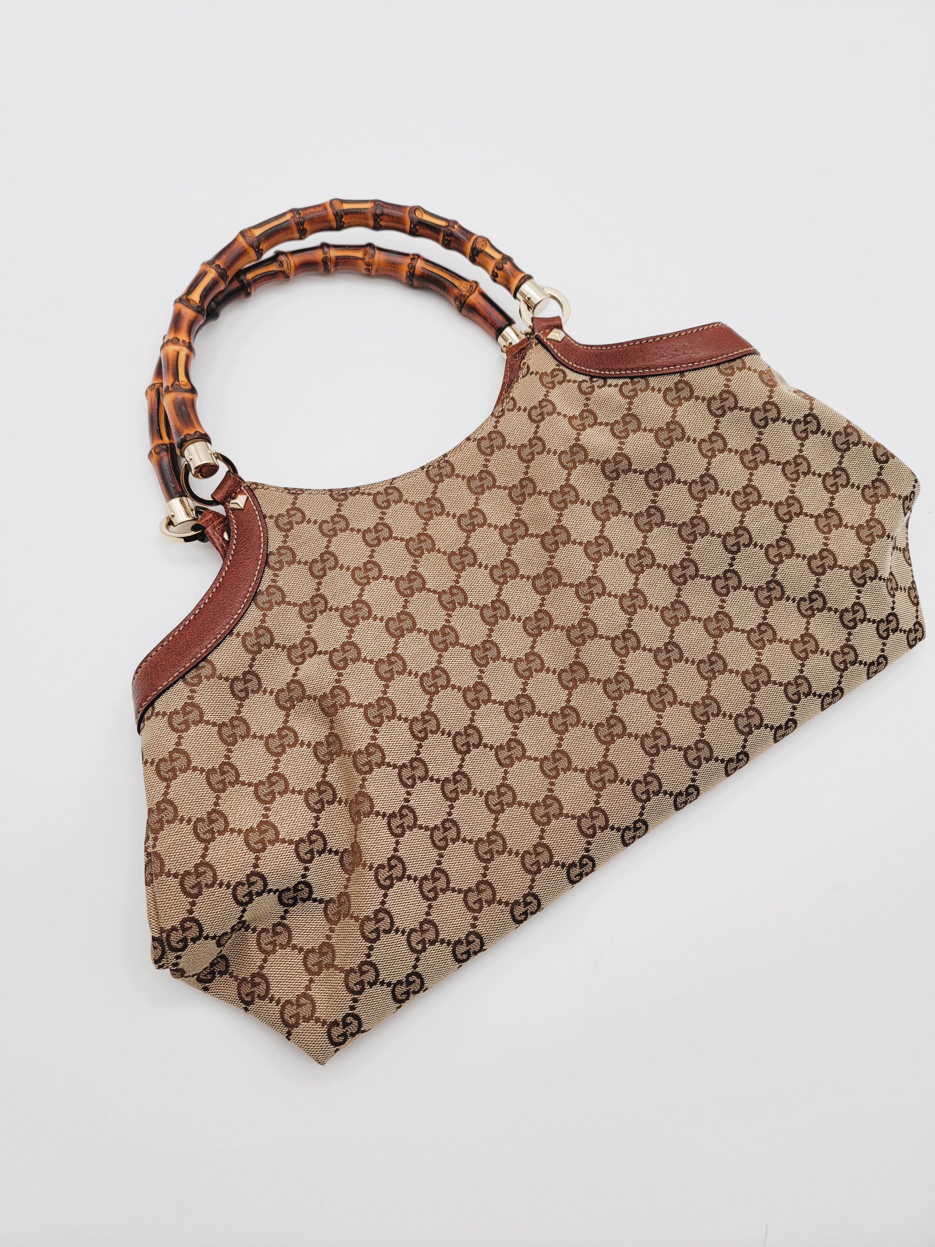 GUCCI GG Monogram Canvas Double Bamboo Handle Bag – The Sac