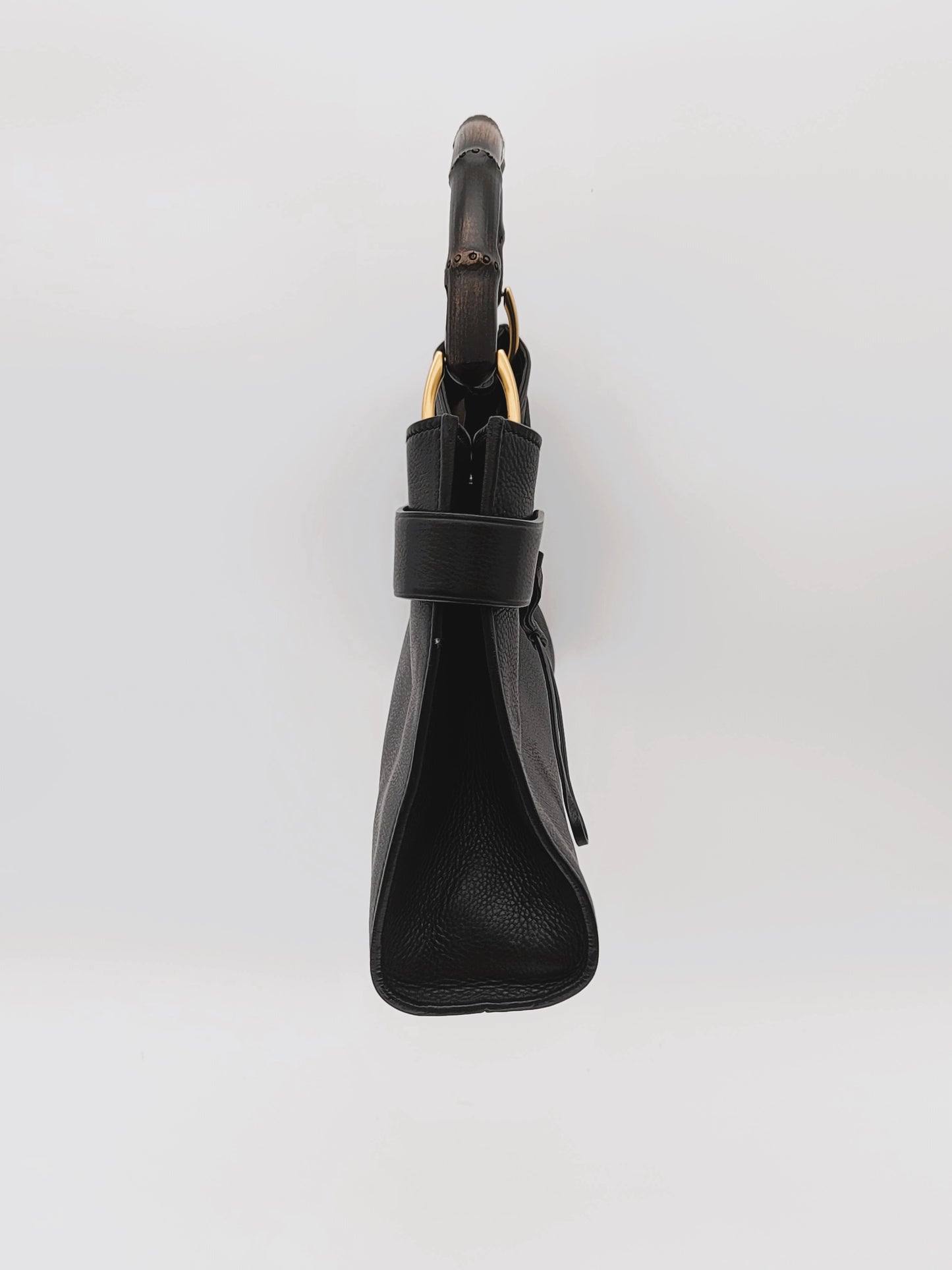 GUCCI Black Leather Bamboo Tote Bag