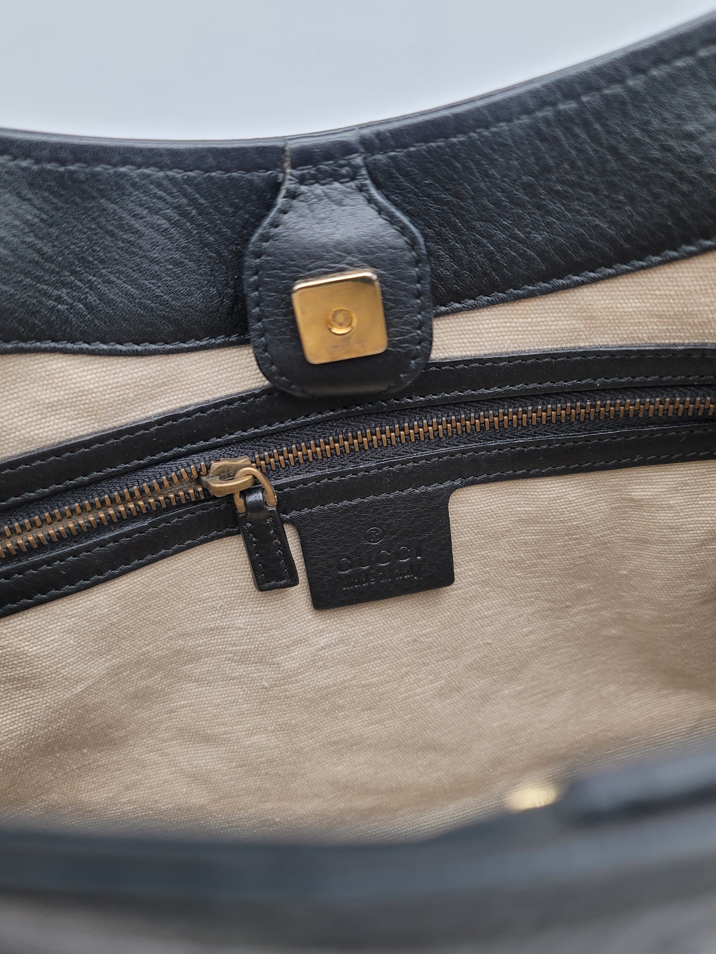 GUCCI Black Leather Bamboo Tote Bag