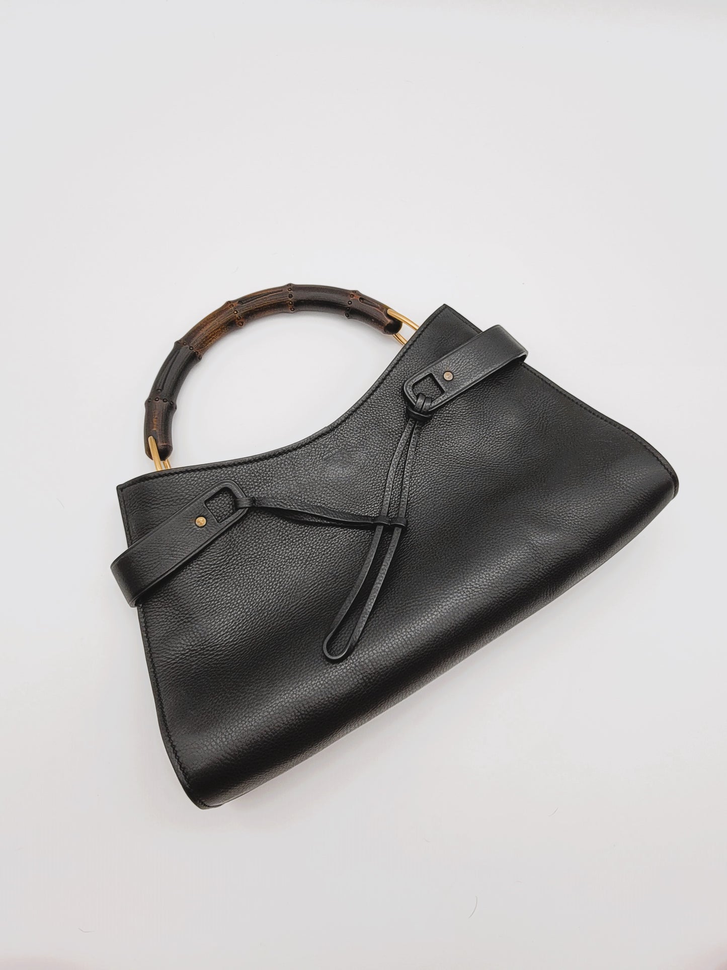 GUCCI Black Leather Bamboo Tote Bag