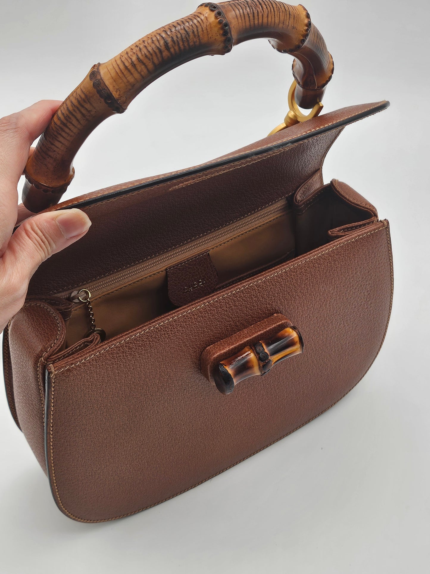GUCCI Bamboo 1947 Leather Turn-lock Handbag