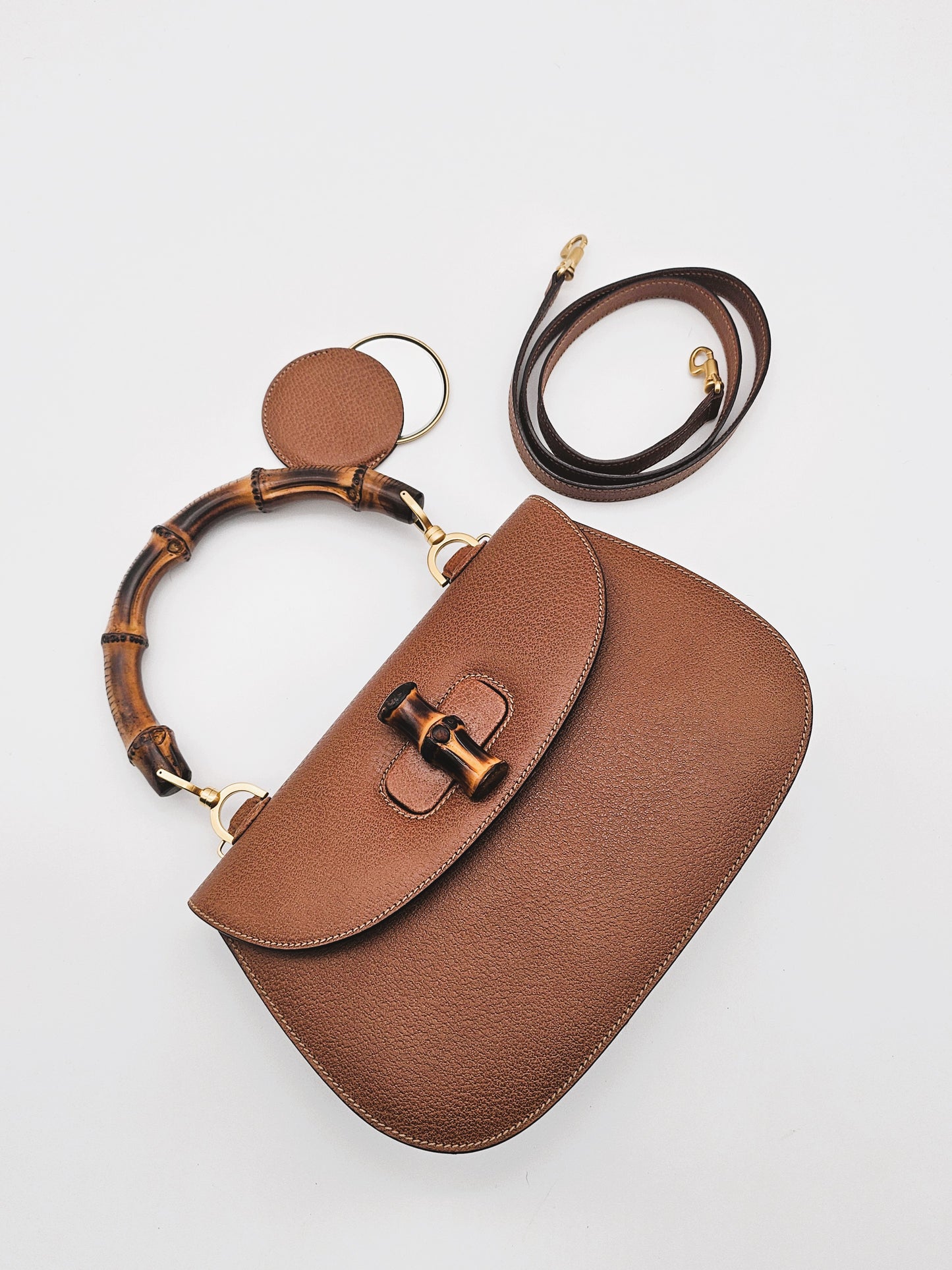 GUCCI Bamboo 1947 Leather Turn-lock Handbag