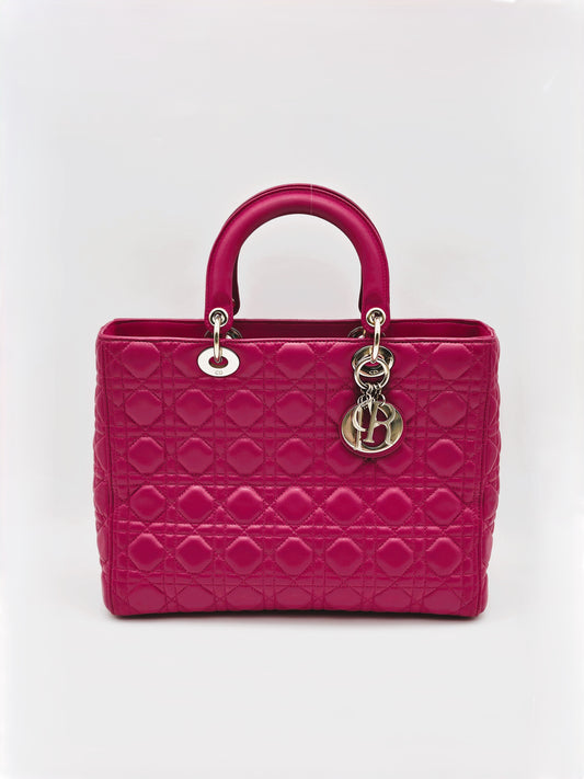 DIOR Large Lady Dior Cannage Lambskin Handbag